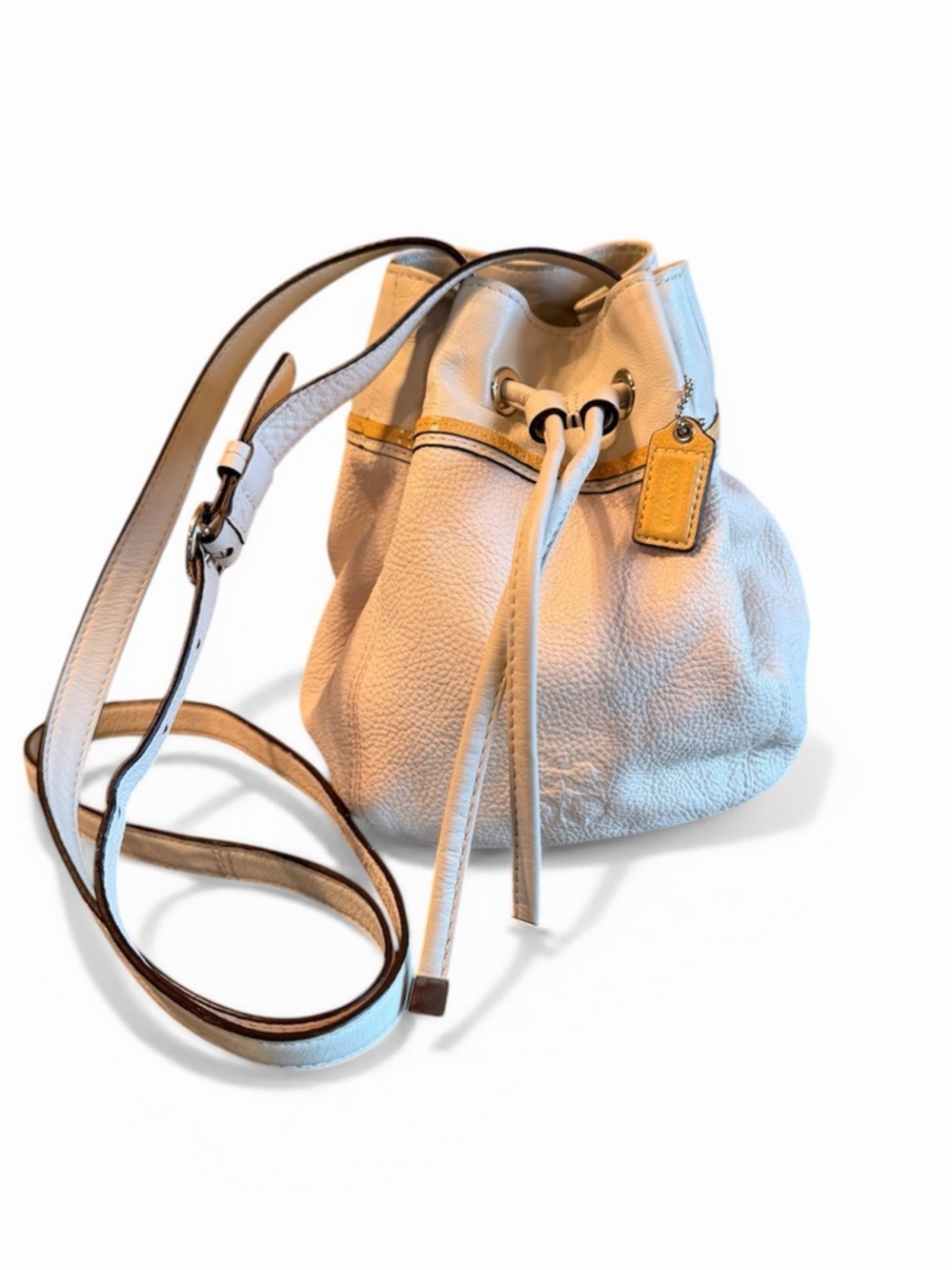 Coach Mini Drawstring Bucket Chalk with Blush Pink Interior Crossbody